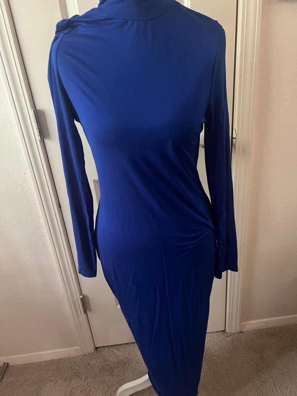 SHEIN Cobalt Blue Long Sleeve Midi Bodycon Dress Sz L - Picture 8 of 8